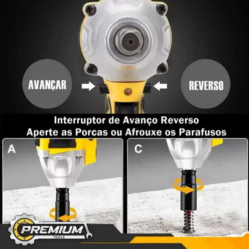 Chave de Impacto 48v Profissional 620Nm + Maleta com Kit Completo de 35 Peças