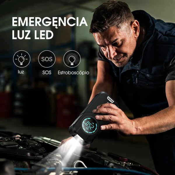 Power Compressor + Carregador de Bateria Veicular Portátil 3 em 1 + BRINDE EXCLUSIVO