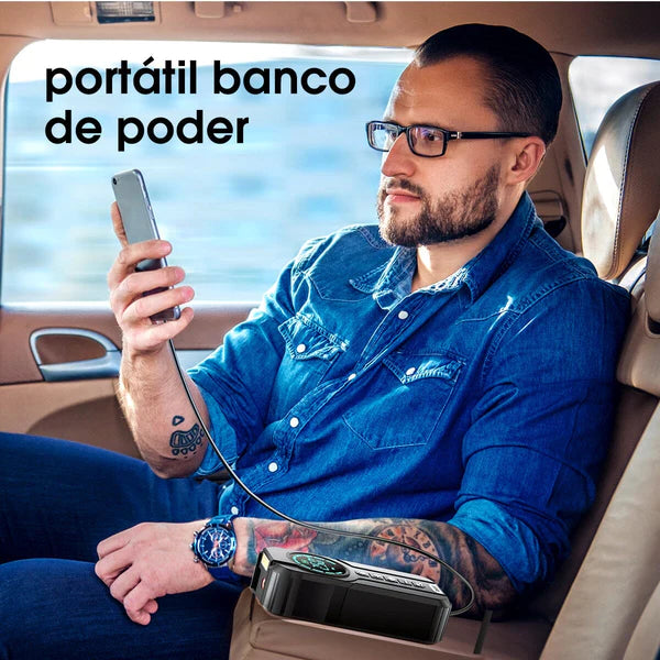 Power Compressor + Carregador de Bateria Veicular Portátil 3 em 1 + BRINDE EXCLUSIVO